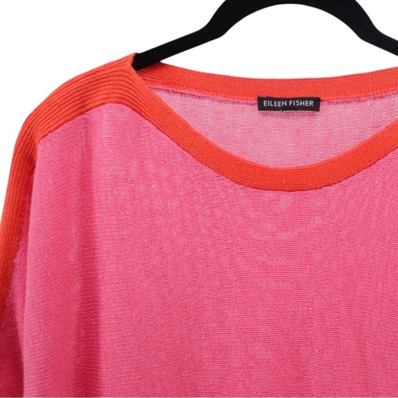 Eileen Fisher Bateau Neck Organic Linen Colorblock Top Coastal Holiday Fun S - Picture 3 of 7